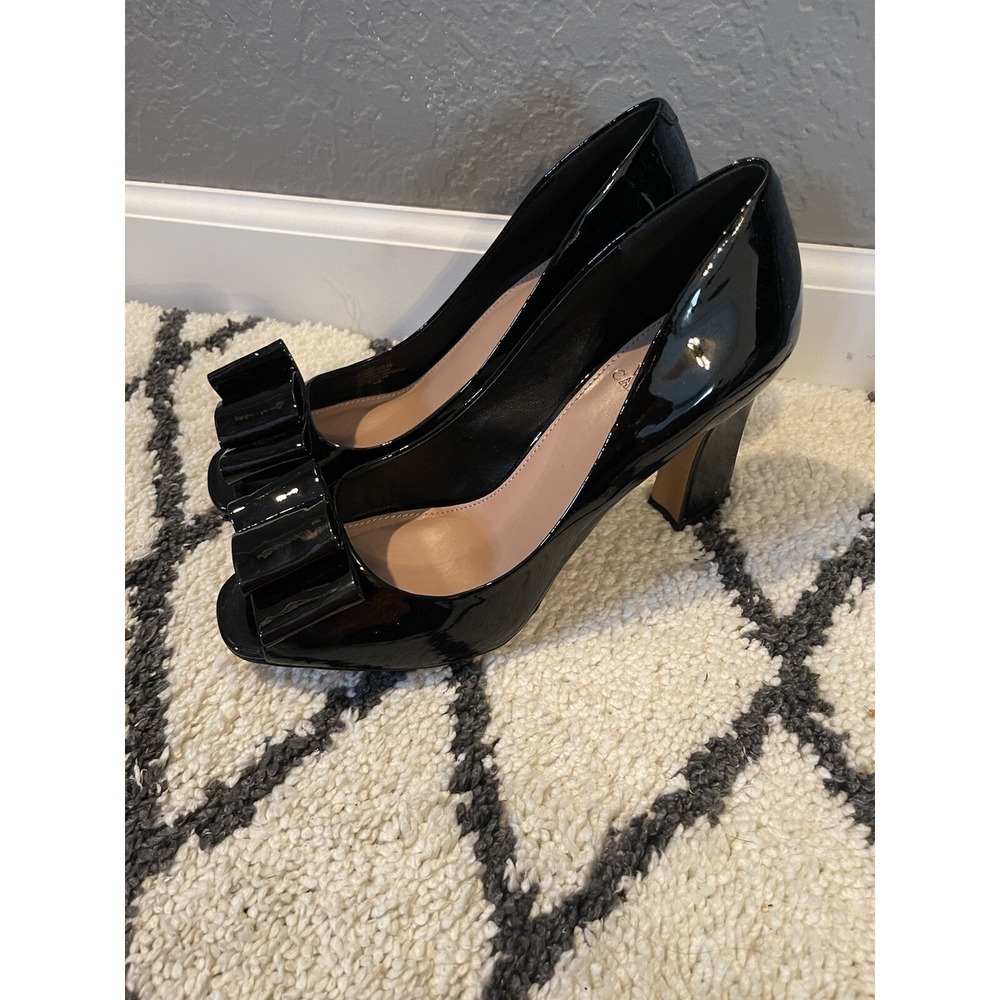Vince Camuto black nubuck patent heels size 8.5 brand new in box